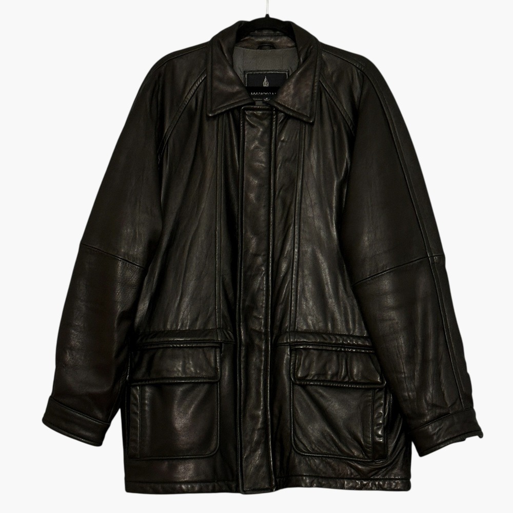 VTG London Fog Men Jacket M Black Leather Quilt Lined Overcoat Outerwear Matrix